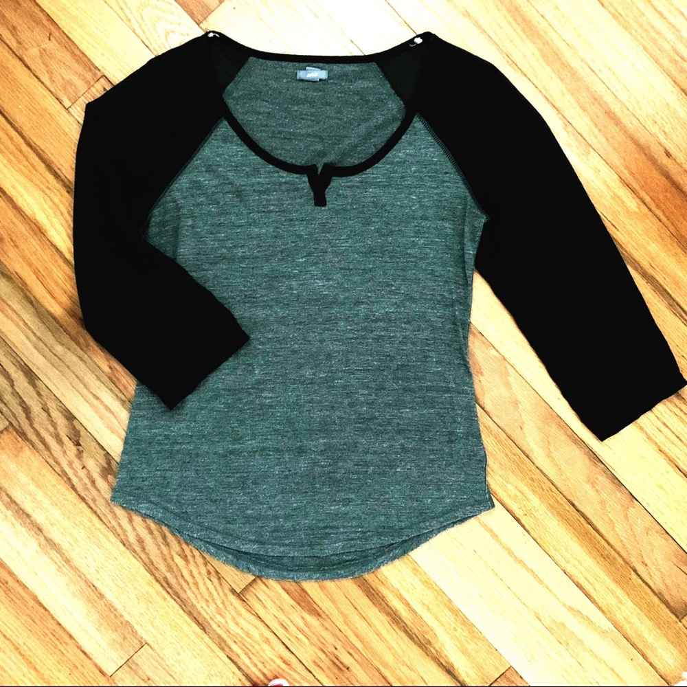 Knit Baseball Henley with Sheer Sleeves